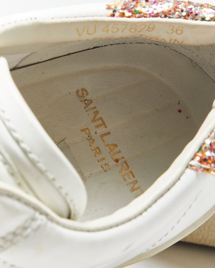Saint Laurent Court Classic SL37 Women's Diamond/Glitter Trim Leather Low Trainers - UK3