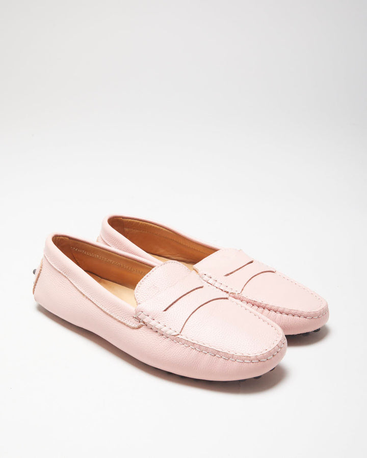 Tod's Women's Baby Pink Gommino Leather Driving Loafers - UK5
