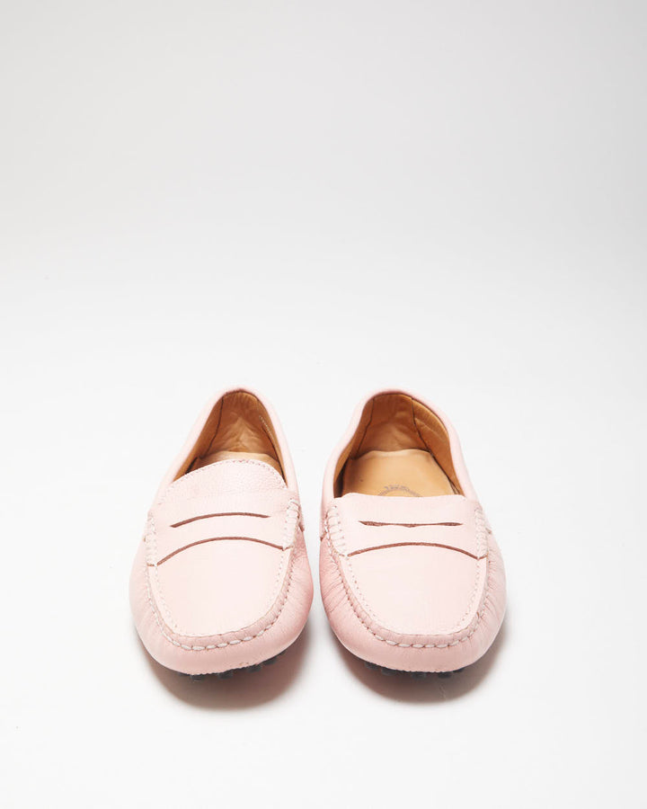Tod's Women's Baby Pink Gommino Leather Driving Loafers - UK5