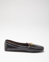Salvatore Ferragamo Women's Black Patent Leather Gancini Horsebit Driving Loafers - UK7