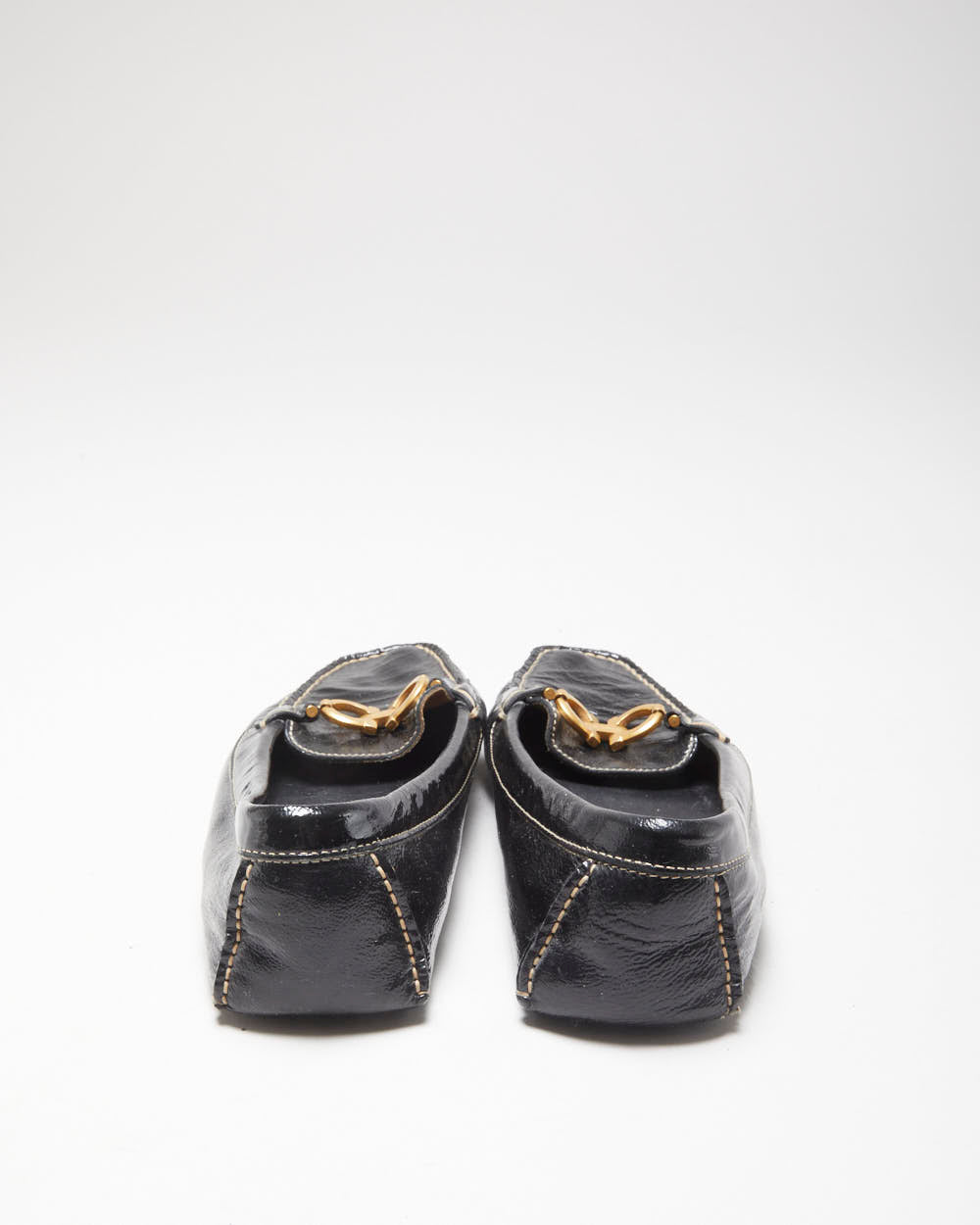 Salvatore Ferragamo Women's Black Patent Leather Gancini Horsebit Driving Loafers - UK7