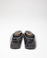Salvatore Ferragamo Women's Black Patent Leather Gancini Horsebit Driving Loafers - UK7