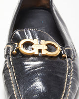 Salvatore Ferragamo Women's Black Patent Leather Gancini Horsebit Driving Loafers - UK7