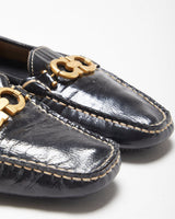 Salvatore Ferragamo Women's Black Patent Leather Gancini Horsebit Driving Loafers - UK7