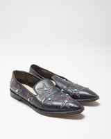 Valentino Garavani Women's Black 'Beatles Star' Leather Pointed Toe Loafers - UK3
