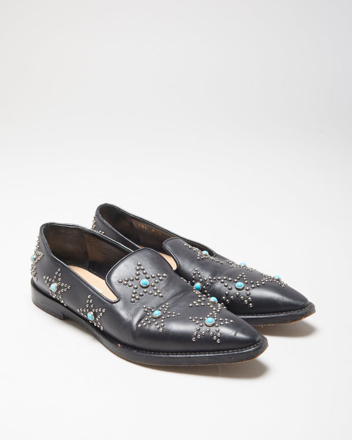Valentino Garavani Women's Black 'Beatles Star' Leather Pointed Toe Loafers - UK3