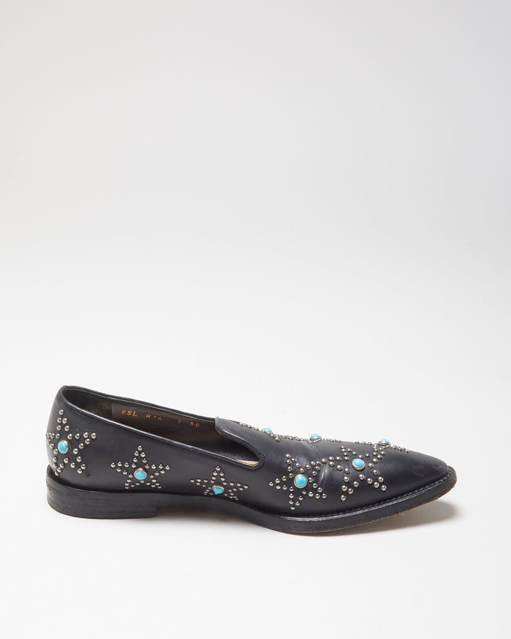 Valentino Garavani Women's Black 'Beatles Star' Leather Pointed Toe Loafers - UK3