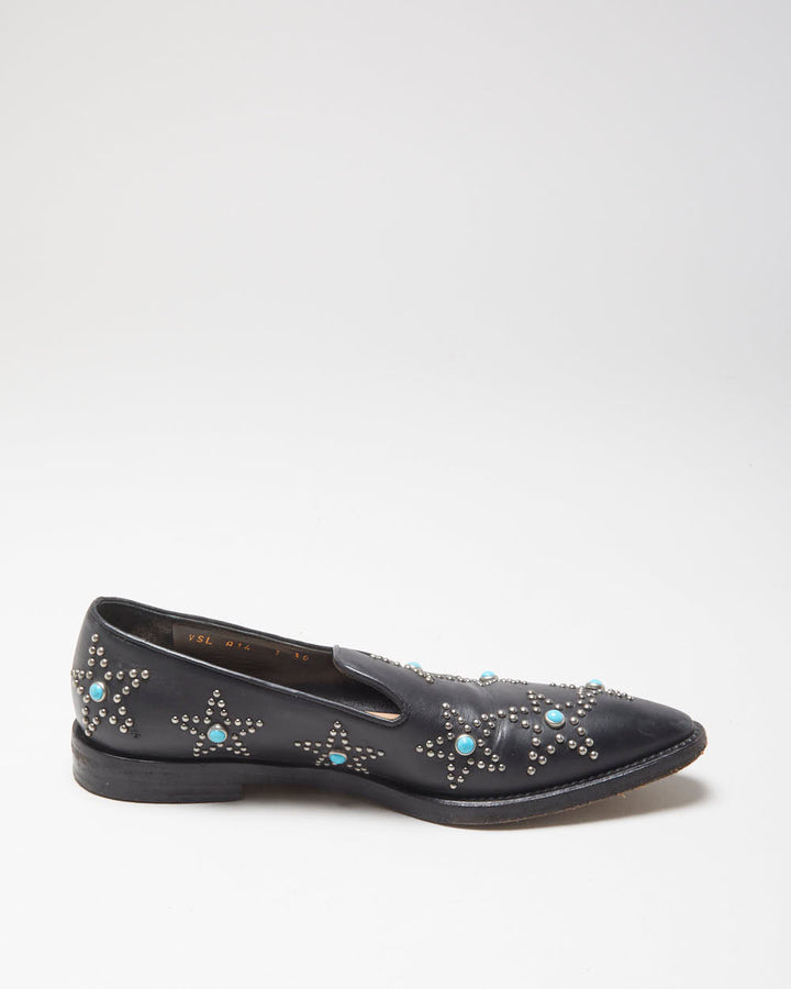 Valentino Garavani Women's Black 'Beatles Star' Leather Pointed Toe Loafers - UK3