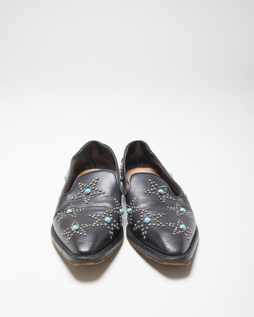 Valentino Garavani Women's Black 'Beatles Star' Leather Pointed Toe Loafers - UK3