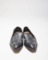 Valentino Garavani Women's Black 'Beatles Star' Leather Pointed Toe Loafers - UK3