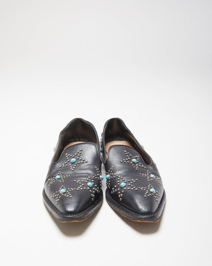 Valentino Garavani Women's Black 'Beatles Star' Leather Pointed Toe Loafers - UK3