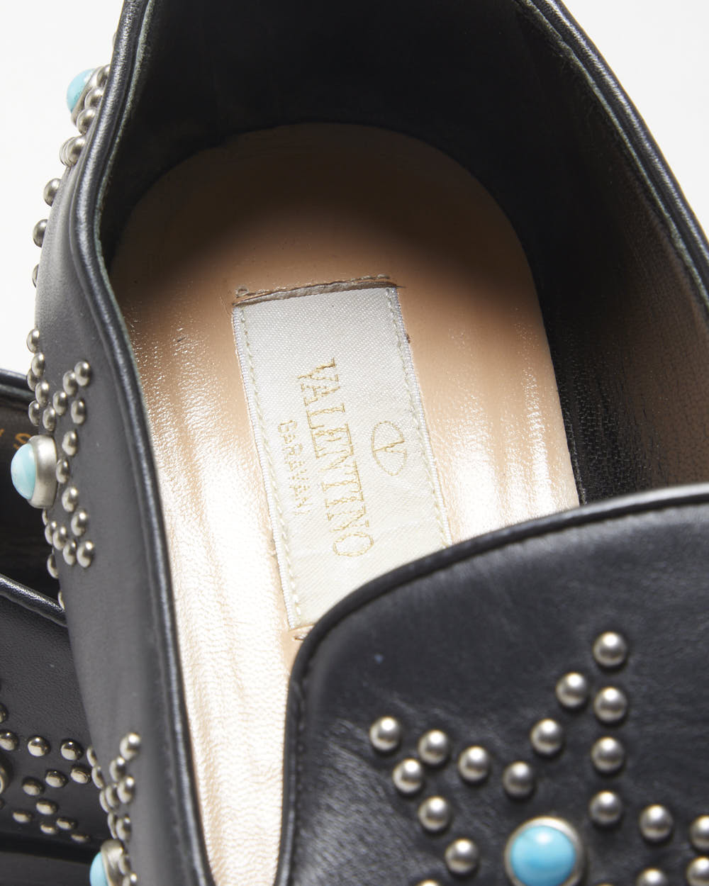 Valentino Garavani Women's Black 'Beatles Star' Leather Pointed Toe Loafers - UK3