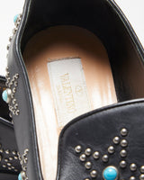 Valentino Garavani Women's Black 'Beatles Star' Leather Pointed Toe Loafers - UK3