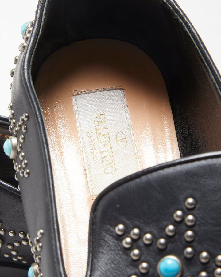 Valentino Garavani Women's Black 'Beatles Star' Leather Pointed Toe Loafers - UK3