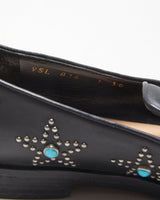 Valentino Garavani Women's Black 'Beatles Star' Leather Pointed Toe Loafers - UK3