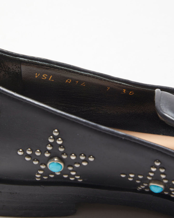 Valentino Garavani Women's Black 'Beatles Star' Leather Pointed Toe Loafers - UK3