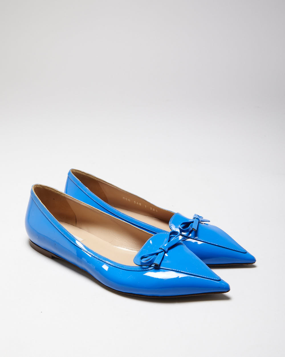 Valentino Garavani Women's Blu Vibrante Patent Leather Pointed Toe Bow Ballet Flats - UK5.5