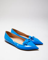 Valentino Garavani Women's Blu Vibrante Patent Leather Pointed Toe Bow Ballet Flats - UK5.5
