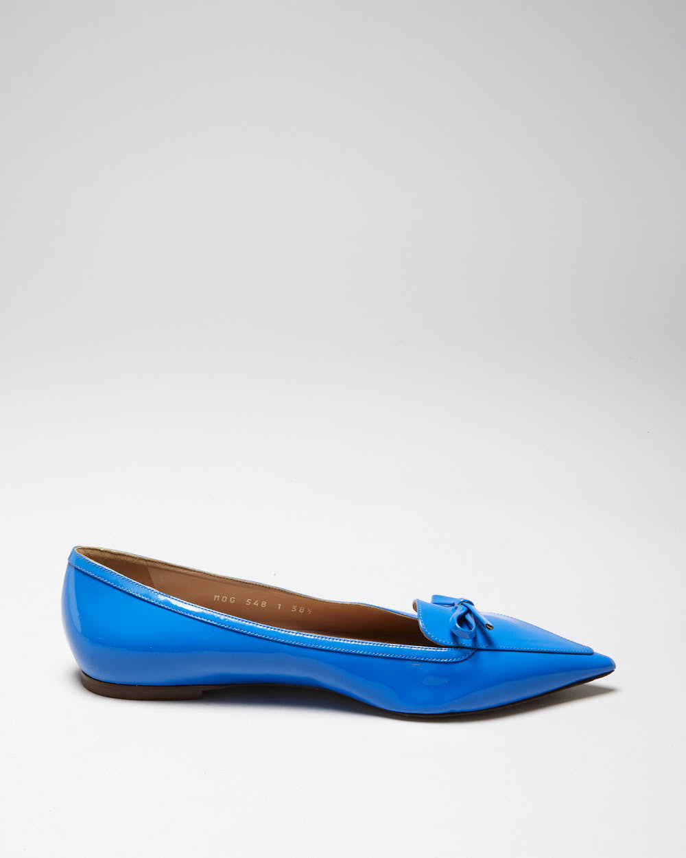Valentino Garavani Women's Blu Vibrante Patent Leather Pointed Toe Bow Ballet Flats - UK5.5