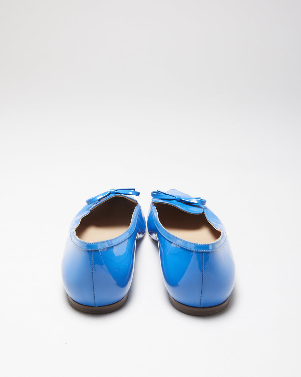 Valentino Garavani Women's Blu Vibrante Patent Leather Pointed Toe Bow Ballet Flats - UK5.5