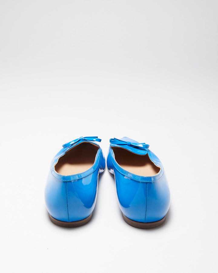 Valentino Garavani Women's Blu Vibrante Patent Leather Pointed Toe Bow Ballet Flats - UK5.5