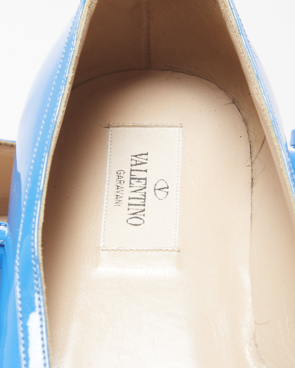 Valentino Garavani Women's Blu Vibrante Patent Leather Pointed Toe Bow Ballet Flats - UK5.5