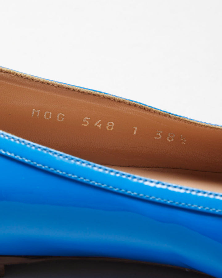 Valentino Garavani Women's Blu Vibrante Patent Leather Pointed Toe Bow Ballet Flats - UK5.5