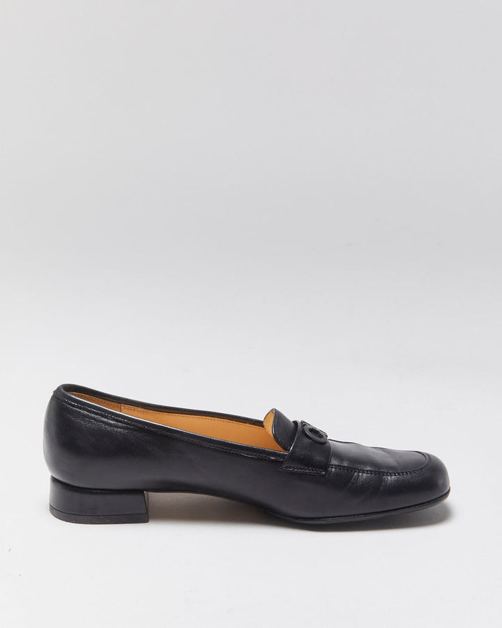 Salvatore Ferragamo Women's Black Leather Gancini Horesbit Heeled Loafers - UK3