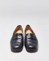 Salvatore Ferragamo Women's Black Leather Gancini Horesbit Heeled Loafers - UK3
