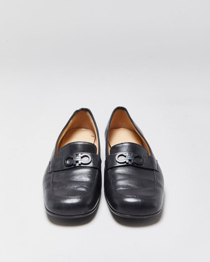 Salvatore Ferragamo Women's Black Leather Gancini Horesbit Heeled Loafers - UK3
