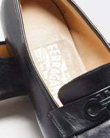 Salvatore Ferragamo Women's Black Leather Gancini Horesbit Heeled Loafers - UK3