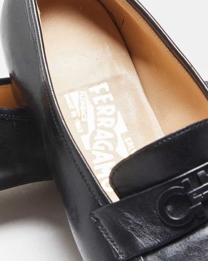 Salvatore Ferragamo Women's Black Leather Gancini Horesbit Heeled Loafers - UK3