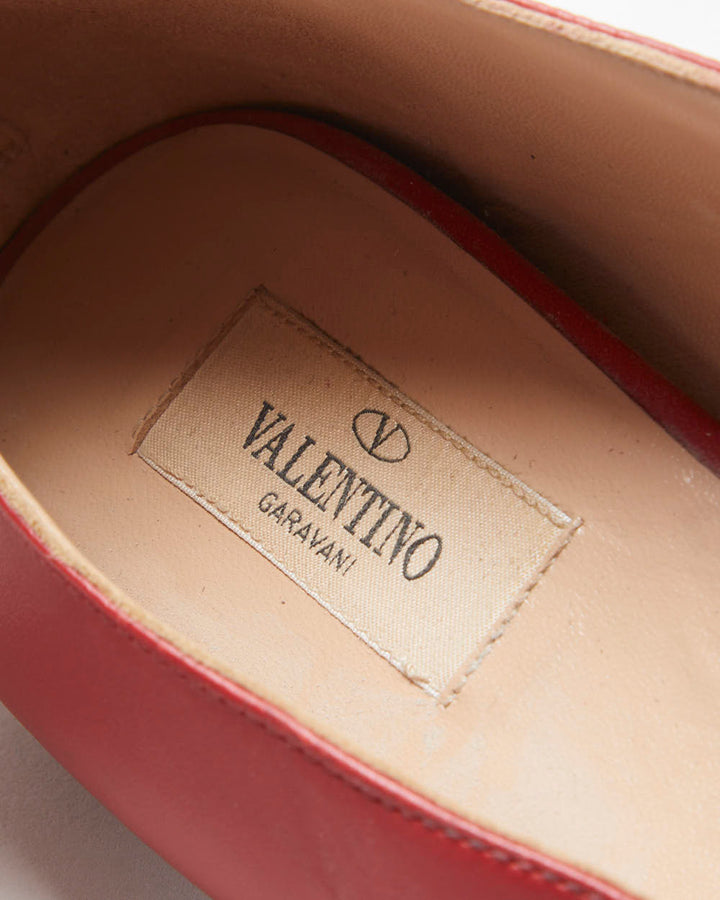 Valentino Garavani Women's Red Leather Ankle Wrap Ballerina Flat Court Shoes - UK7