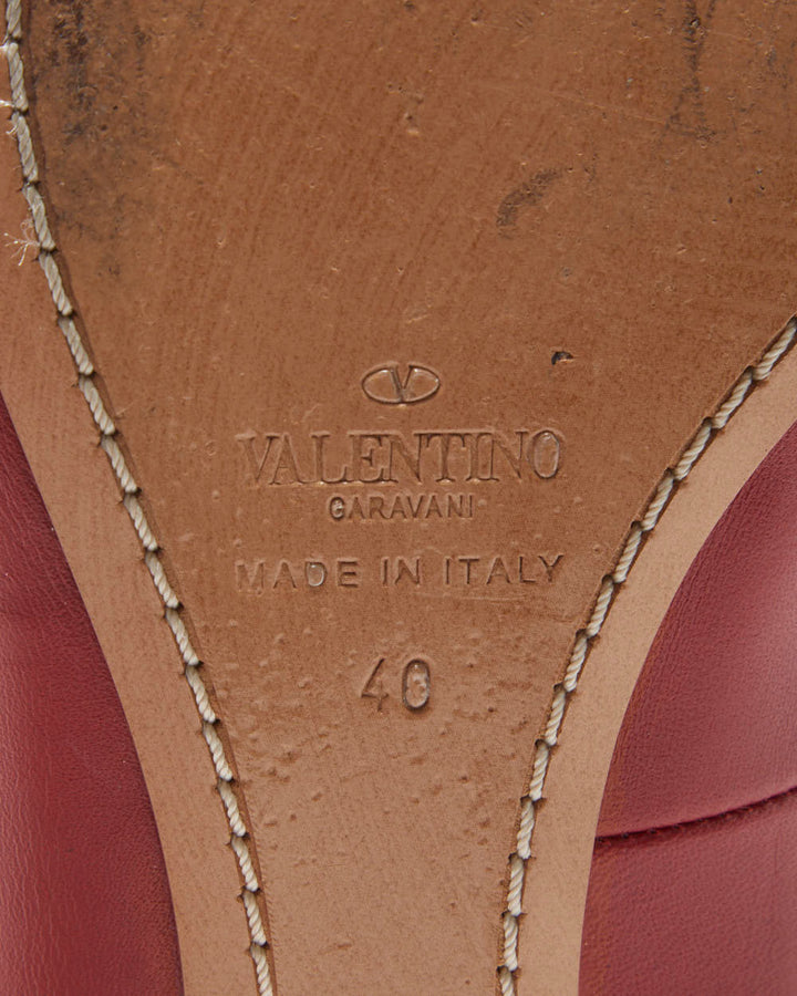 Valentino Garavani Women's Red Leather Ankle Wrap Ballerina Flat Court Shoes - UK7