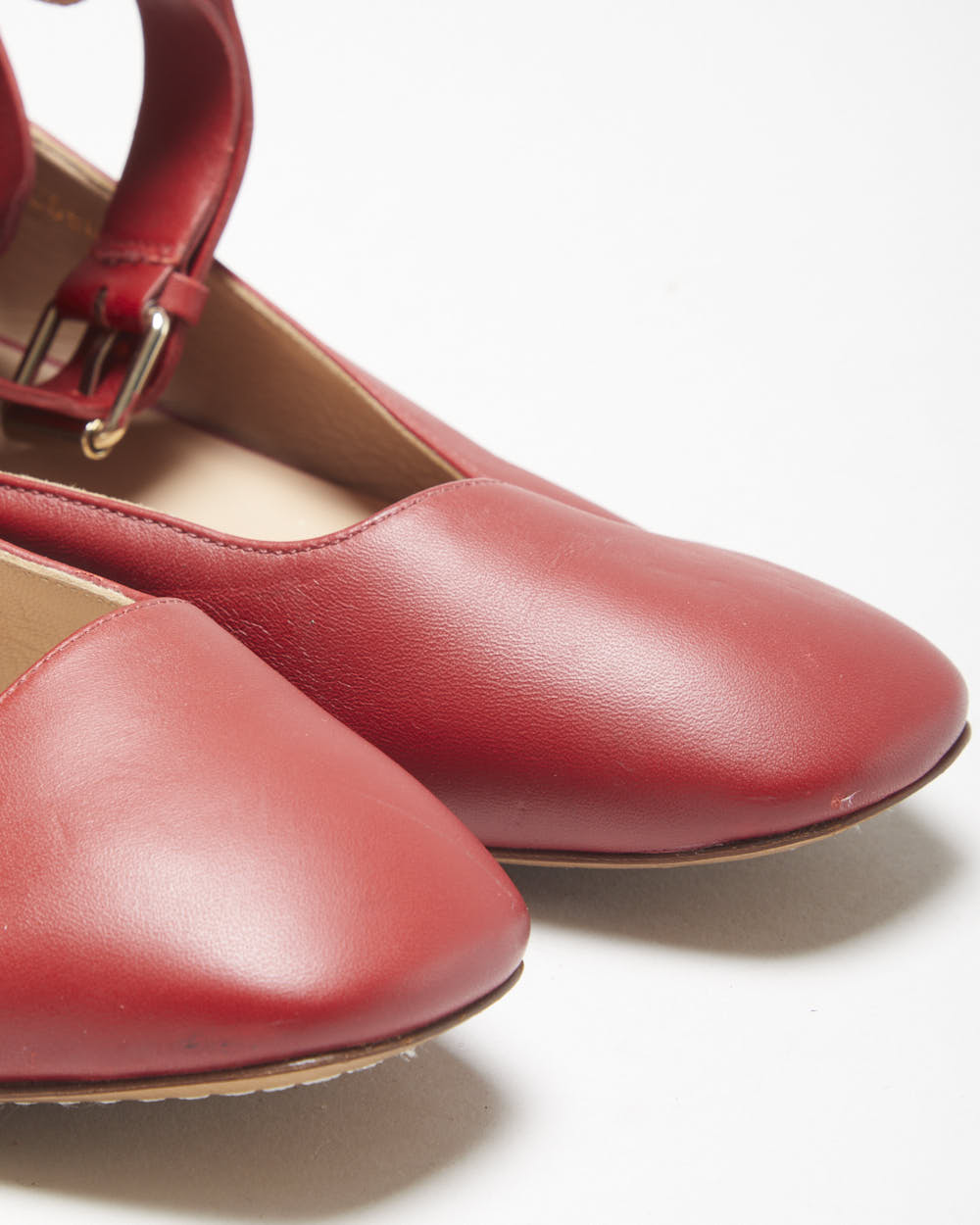 Valentino Garavani Women's Red Leather Ankle Wrap Ballerina Flat Court Shoes - UK7