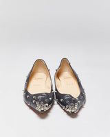 Christian Louboutin Women's Black Leather Degra Spike Pointed Toe Ballet Flats - UK5.5