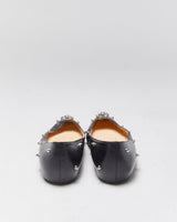 Christian Louboutin Women's Black Leather Degra Spike Pointed Toe Ballet Flats - UK5.5
