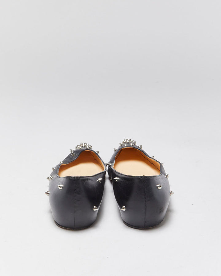 Christian Louboutin Women's Black Leather Degra Spike Pointed Toe Ballet Flats - UK5.5