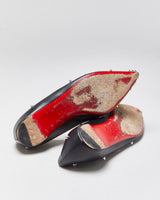 Christian Louboutin Women's Black Leather Degra Spike Pointed Toe Ballet Flats - UK5.5