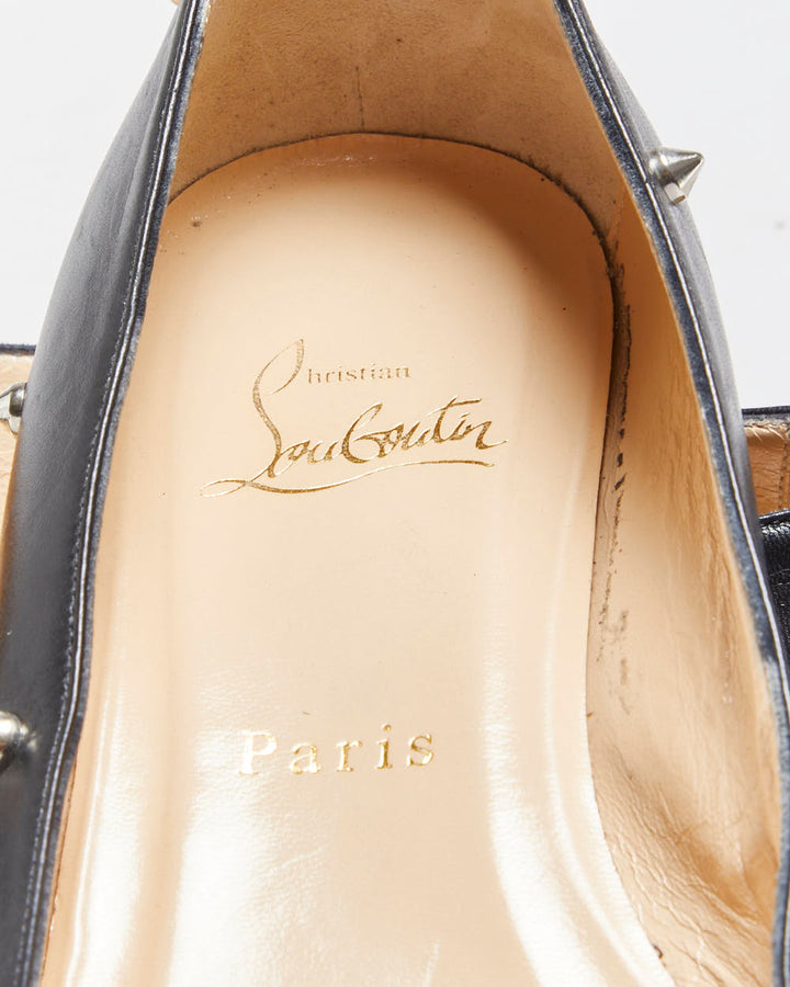 Christian Louboutin Women's Black Leather Degra Spike Pointed Toe Ballet Flats - UK5.5