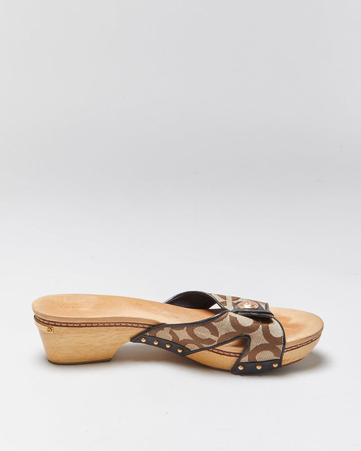 Vintage Coach Signature Monogram Canvas 'Lee' Open Toe Low Heel Clog Mules - UK7.5