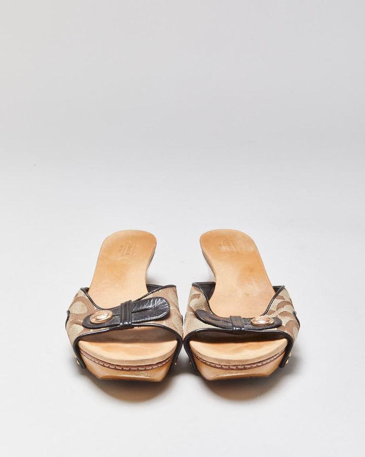 Vintage Coach Signature Monogram Canvas 'Lee' Open Toe Low Heel Clog Mules - UK7.5