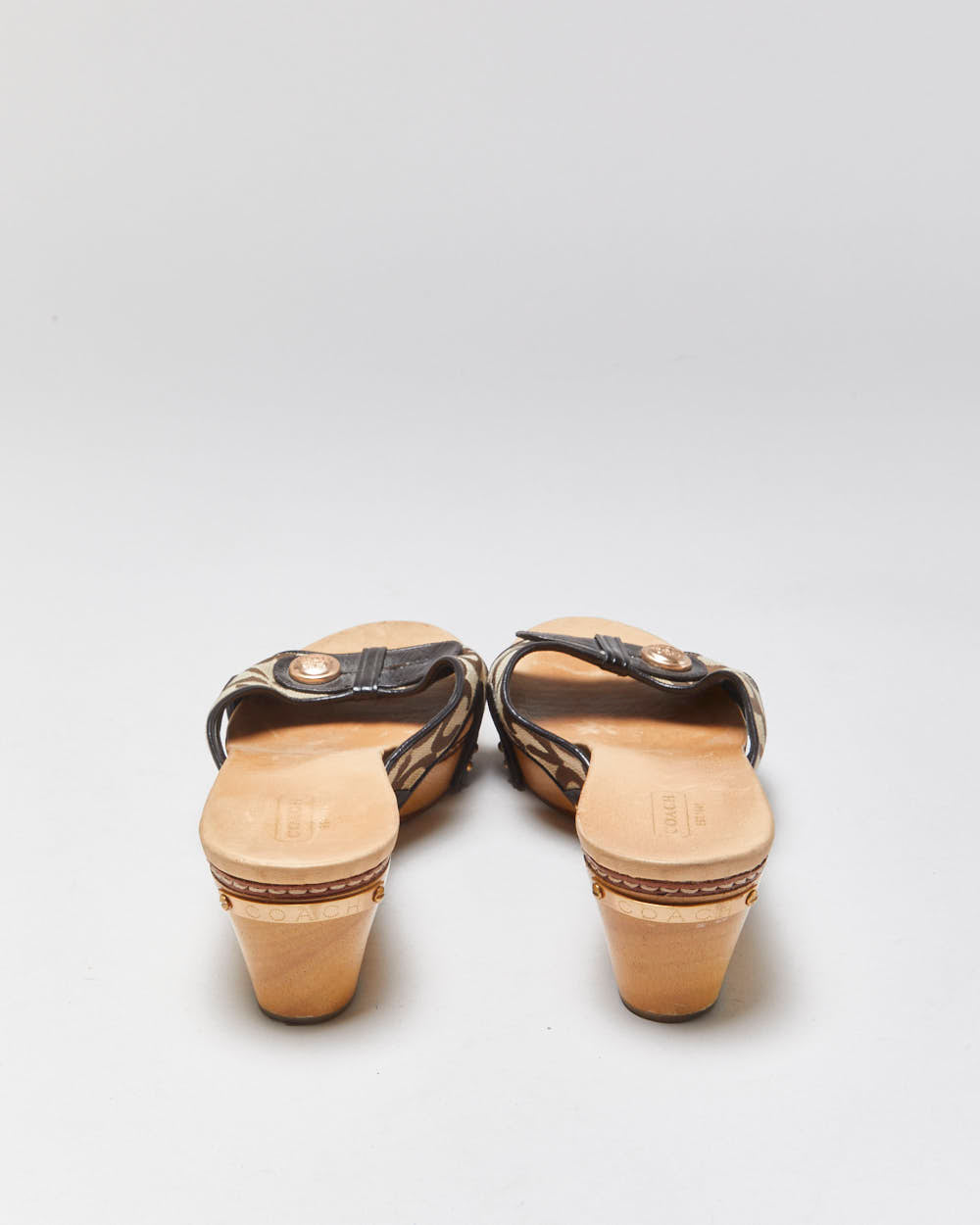 Vintage Coach Signature Monogram Canvas 'Lee' Open Toe Low Heel Clog Mules - UK7.5