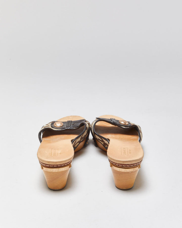 Vintage Coach Signature Monogram Canvas 'Lee' Open Toe Low Heel Clog Mules - UK7.5