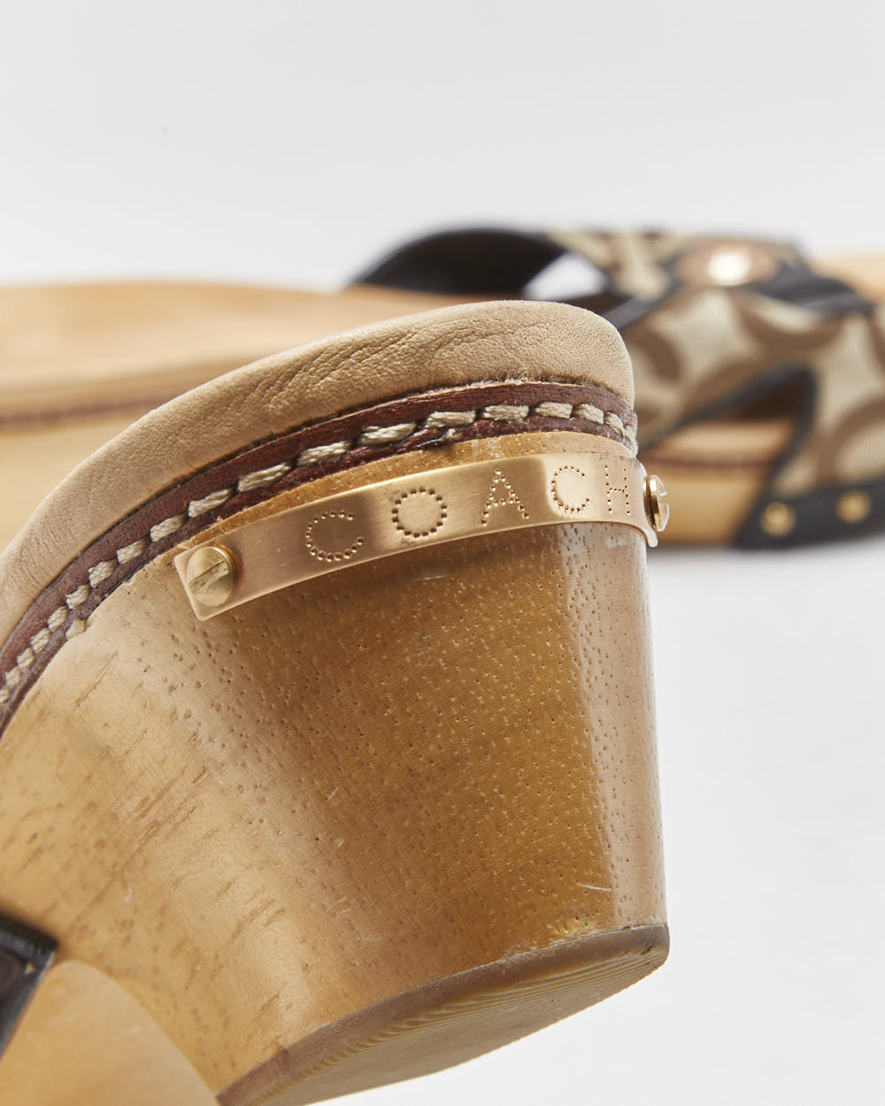 Vintage Coach Signature Monogram Canvas 'Lee' Open Toe Low Heel Clog Mules - UK7.5
