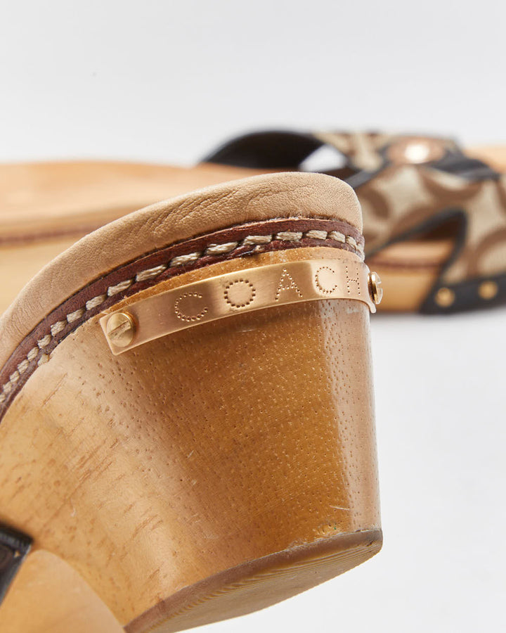 Vintage Coach Signature Monogram Canvas 'Lee' Open Toe Low Heel Clog Mules - UK7.5