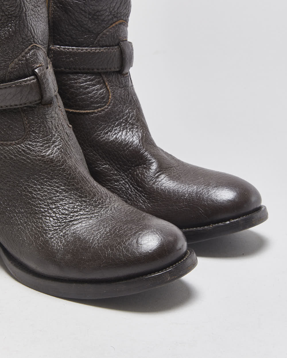 Prada Chestnut Pebble Grain Calfskin Leather Knee High Heeled Riding Boots - UK3.5