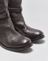 Prada Chestnut Pebble Grain Calfskin Leather Knee High Heeled Riding Boots - UK3.5