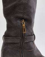 Prada Chestnut Pebble Grain Calfskin Leather Knee High Heeled Riding Boots - UK3.5