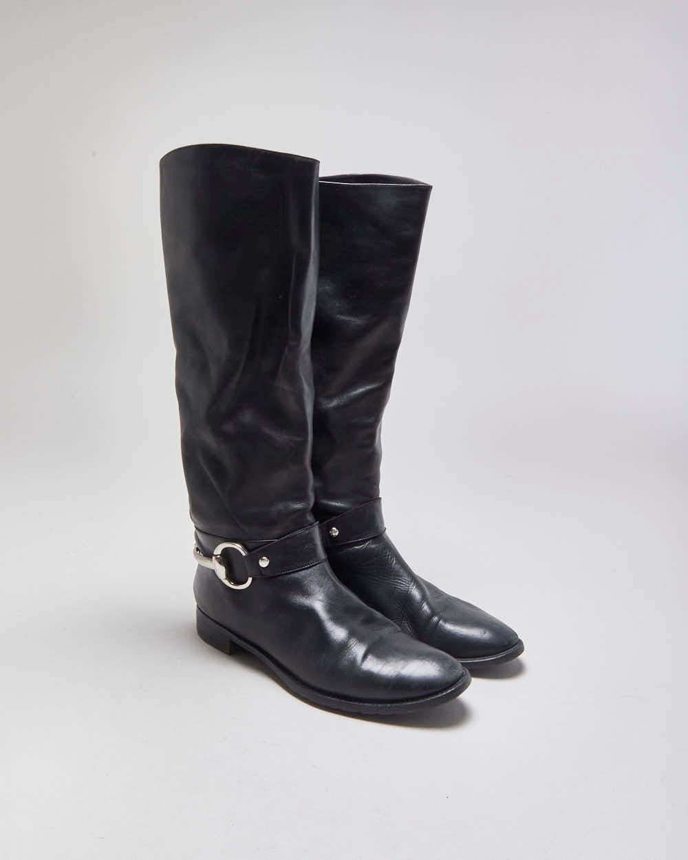 Stuart Weitzman Balck Calfskin Leather Women's Knee High Horsebit Riding Boots - UK6